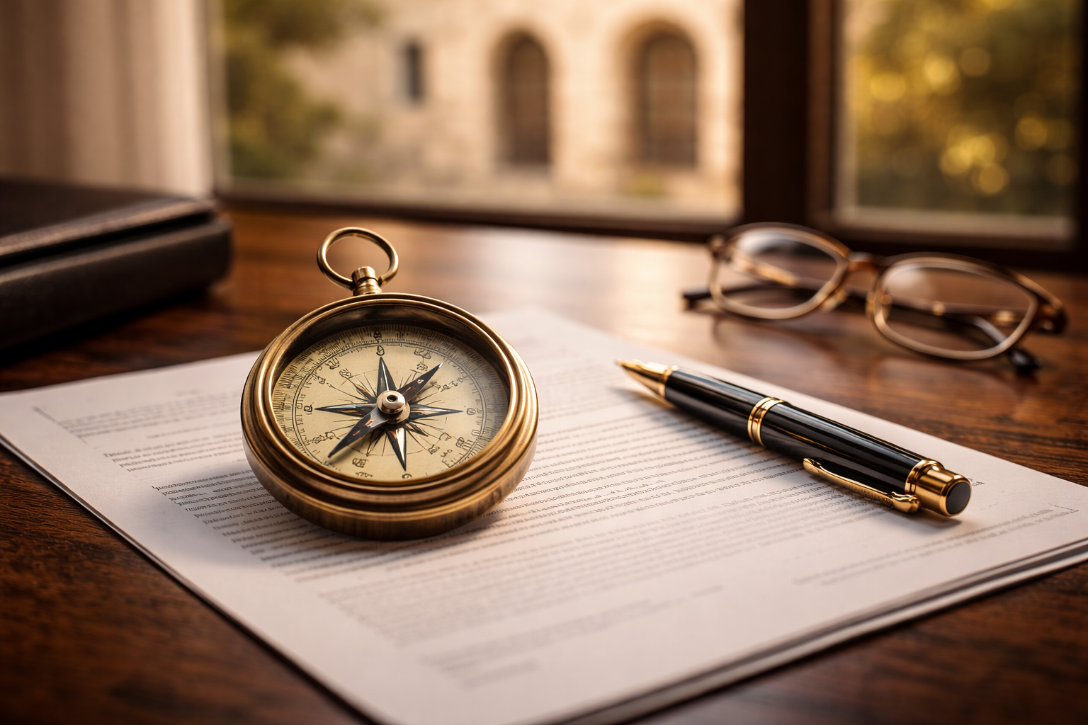 יתרונות וחסרונות ייפוי כוח מתמשך, מצפן מונח על המסמכים