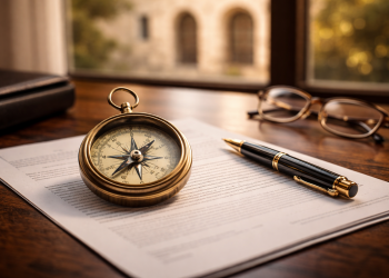 יתרונות וחסרונות ייפוי כוח מתמשך, מצפן מונח על המסמכים